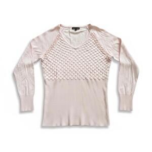 Leo & Ugo Paris Textured Knit V Neck Sweater Soft Pink Long Sleeve EU 3 S/M